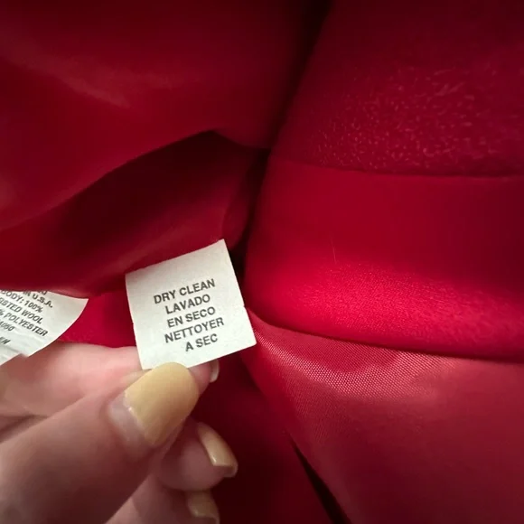 VTG 80' CHRISTIAN DIOR Red Jacket Wool Size 10 Lined Button Long Satin Finish
